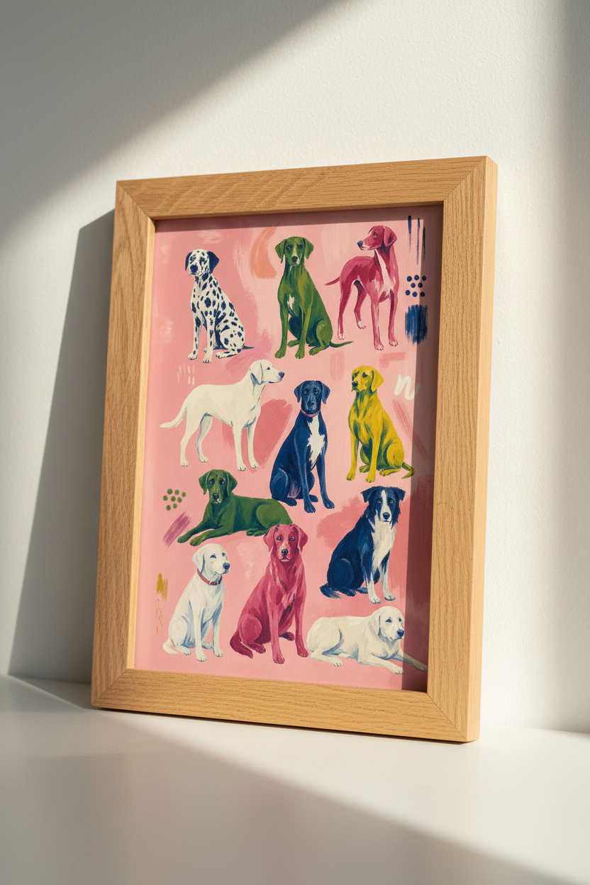 Colorful Dog Breed Wall Art | Pink Eclectic Pet Poster | Modern Dopamine Decor