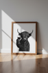 Highland Cow with Red Wine Wall Art | Kitchen Bar Decor | Funny Farmhouse Poster