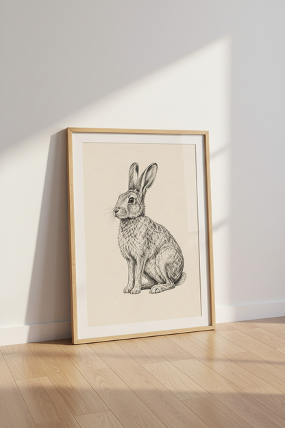 Vintage Hare Portrait | Rustic Sketch, Nursery &amp; Farmhouse Wall Art Print