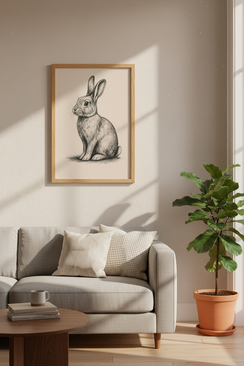 Vintage Rabbit Ink Sketch Wall Art | Nursery Decor | Woodland Bunny Poster