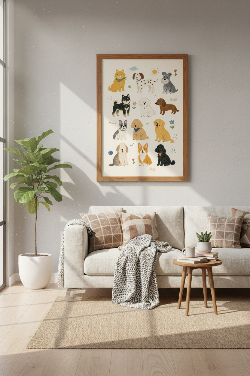 Cute Dog Breeds Art Print | Nursery Wall Decor | Illustrated Puppy Poster