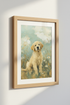 Golden Retriever Puppy Oil Painting | Blue & Gold Meadow Art, Nursery Decor