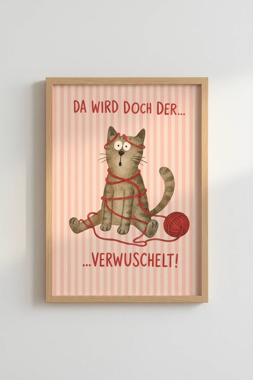 Funny Cat Wall Art Print | Cute German Kitten Poster, Nursery Decor