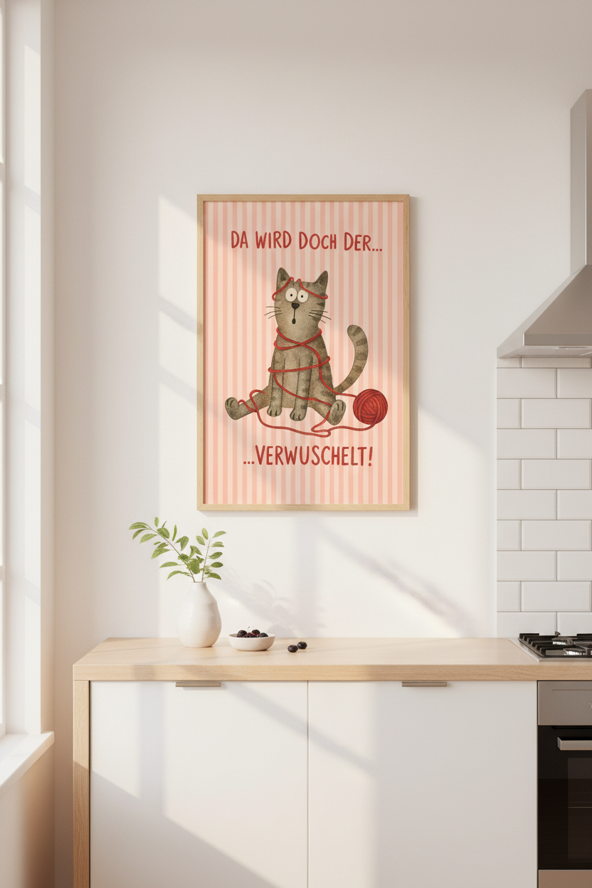 Funny Cat Wall Art Print | Cute German Kitten Poster, Nursery Decor