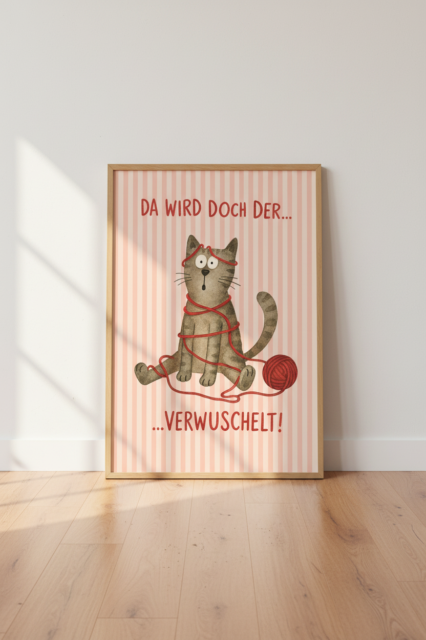 Funny Cat Wall Art Print | Cute German Kitten Poster, Nursery Decor