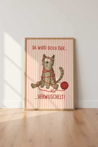 Funny Cat Wall Art Print | Cute German Kitten Poster, Nursery Decor