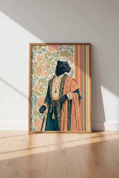 Black Panther Portrait | Ornate Royal Animal Wall Art, Maximalist Eclectic Home Decor
