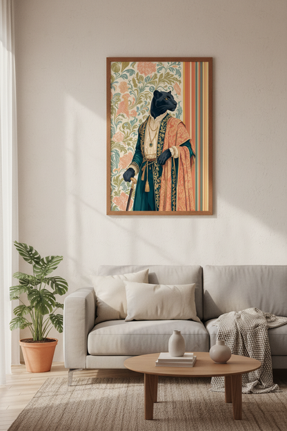 Black Panther Portrait | Ornate Royal Animal Wall Art, Maximalist Eclectic Home Decor