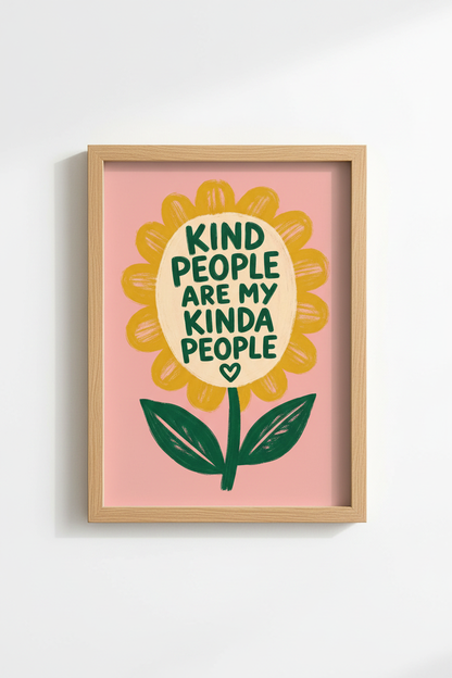 Retro Flower Poster | Kind People Wall Art Print, Pink Aesthetic Dopamine Decor