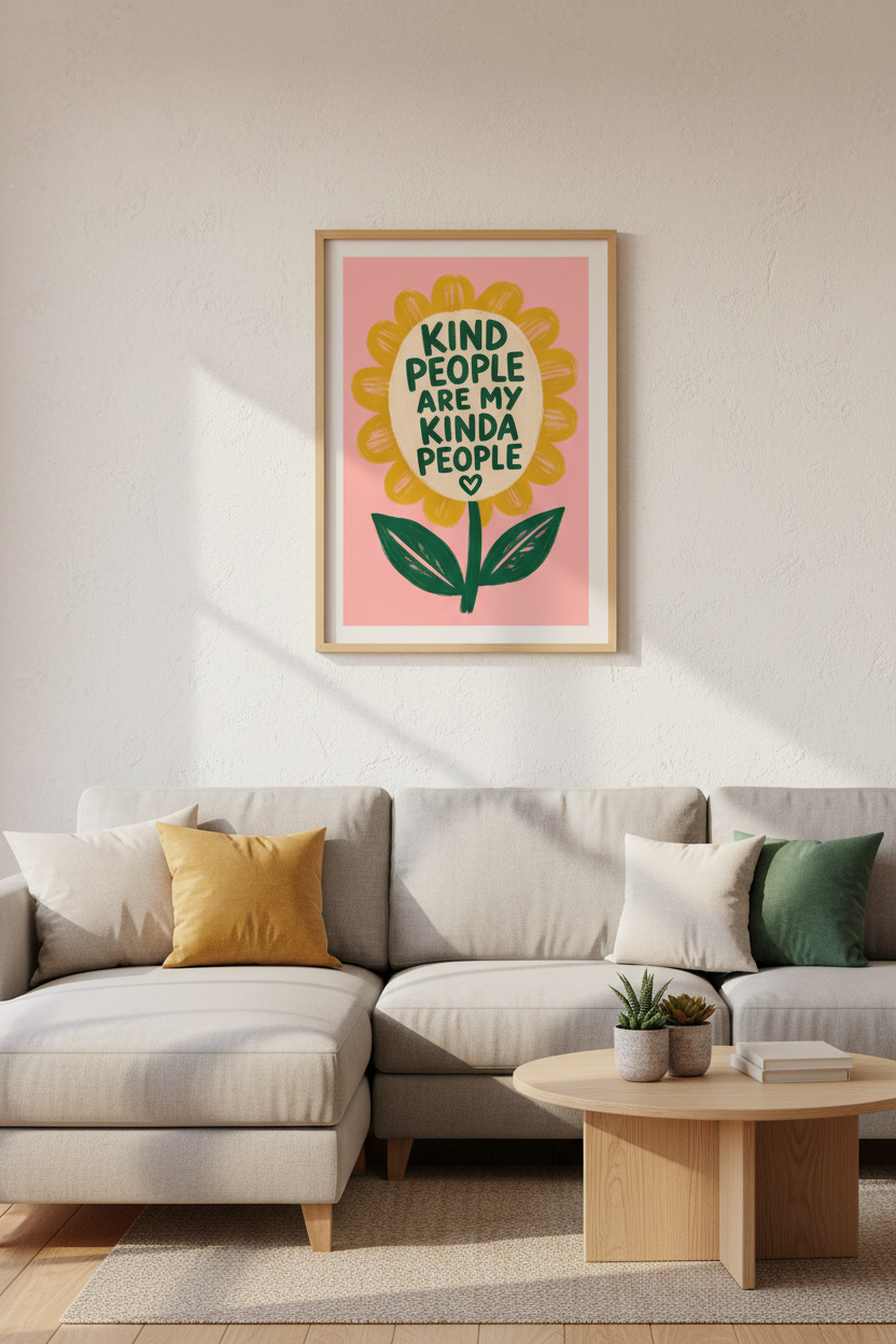 Retro Flower Poster | Kind People Wall Art Print, Pink Aesthetic Dopamine Decor