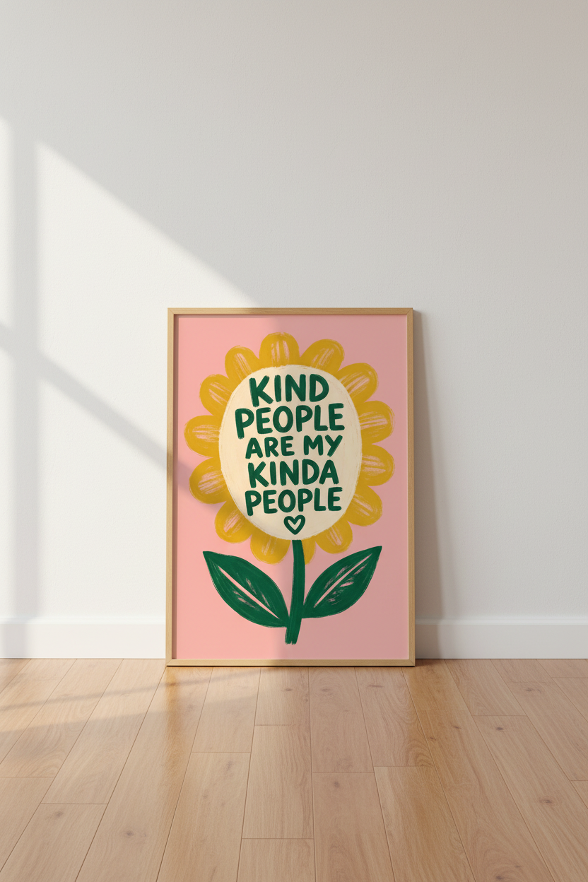 Retro Flower Poster | Kind People Wall Art Print, Pink Aesthetic Dopamine Decor