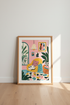 Sleeping Cat Art Print | Matisse Style Pink Decor, Boho Living Room Poster