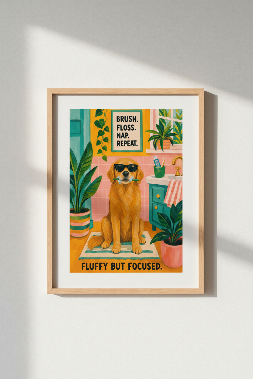 Funny Dog Bathroom Art | Golden Retriever Poster, Maximalist Home Decor