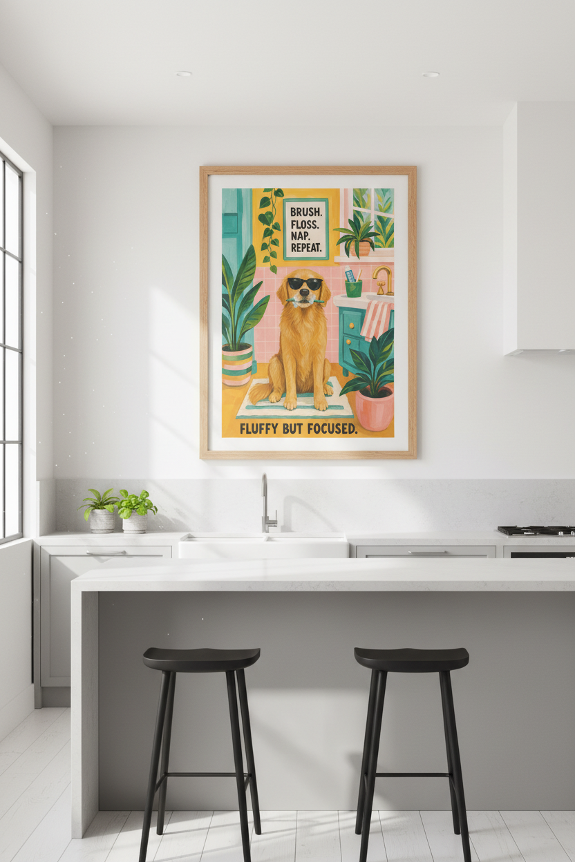 Funny Dog Bathroom Art | Golden Retriever Poster, Maximalist Home Decor