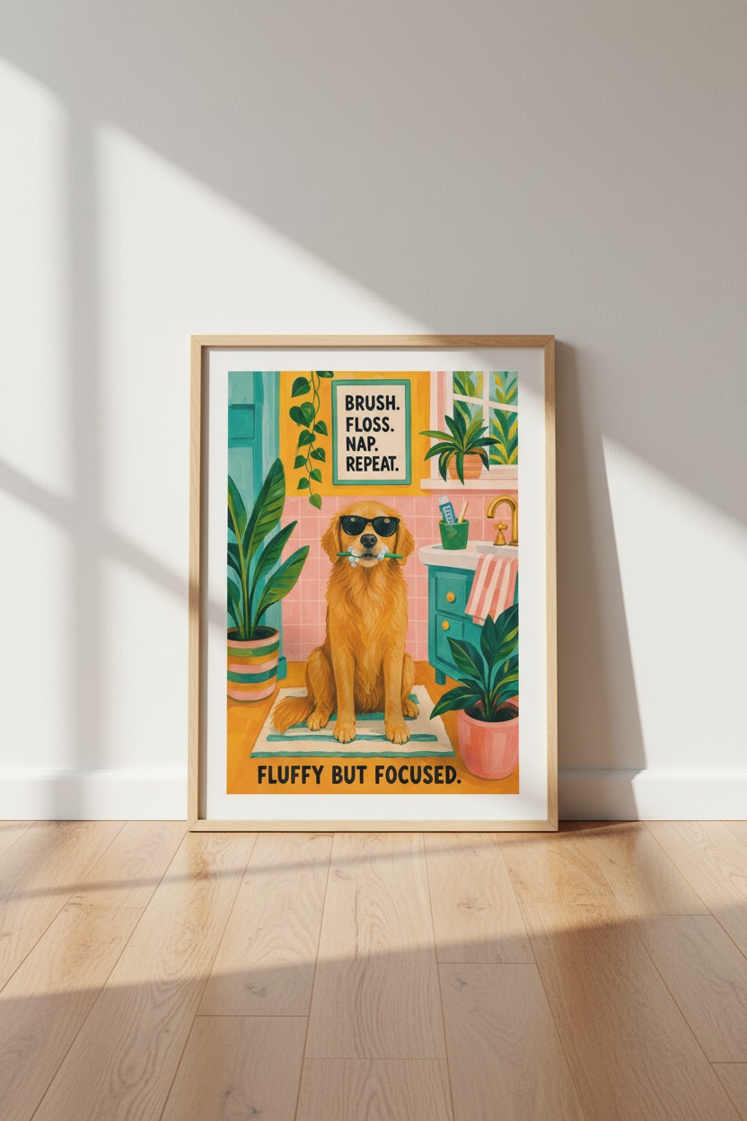 Funny Dog Bathroom Art | Golden Retriever Poster, Maximalist Home Decor