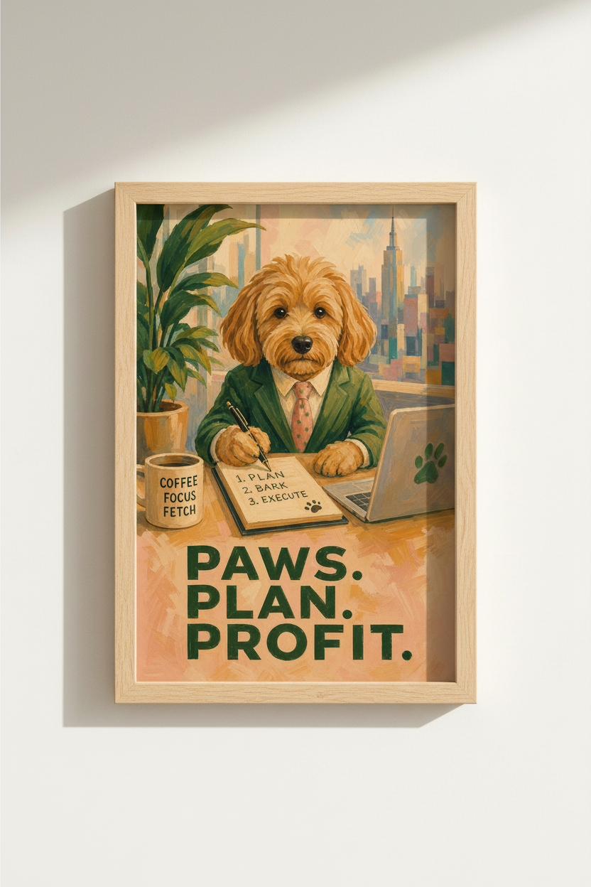 Funny Office Dog Print | Goldendoodle Business Poster, Modern Work Decor