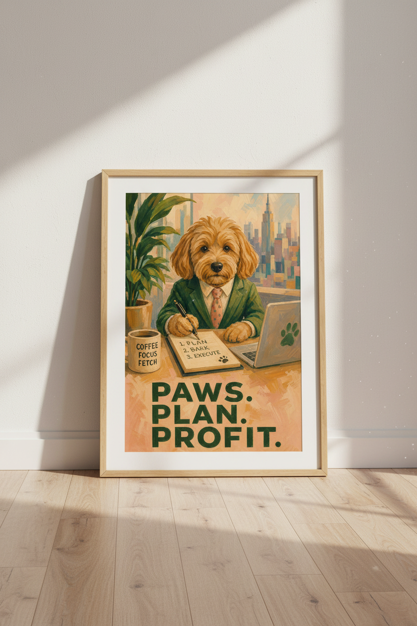 Funny Office Dog Print | Goldendoodle Business Poster, Modern Work Decor