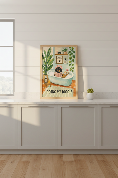 Dog in Bathtub Art Print | Funny Dachshund Bathroom Decor | Whimsical Pet Poster