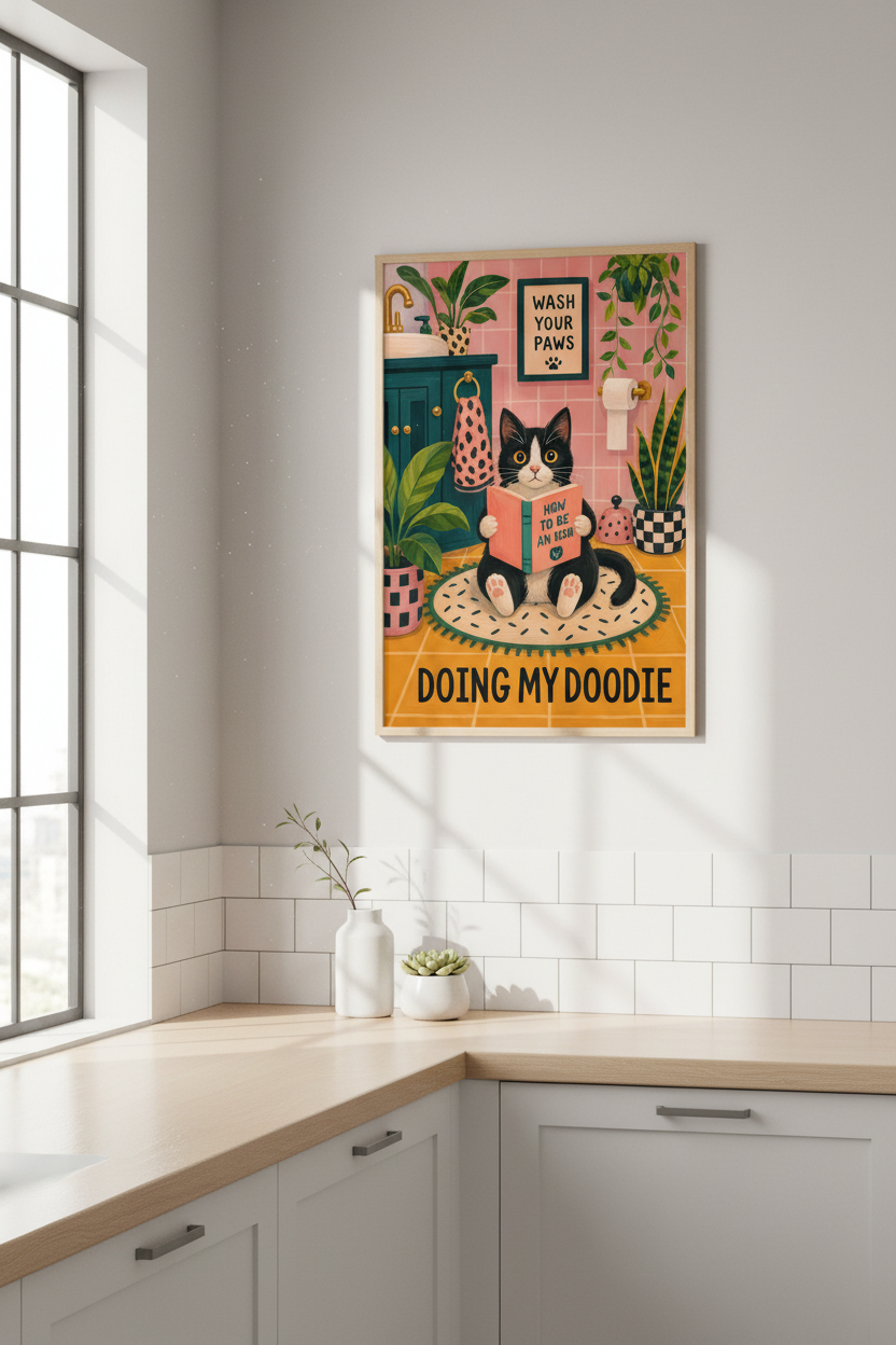 Dopamine Decor Cat Wall Art Print | Funny Bathroom Decor | Maximalist Poster