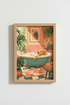 Dog in Bathtub Print | Retro Golden Retriever Bathroom Decor | Colorful Boho Poster