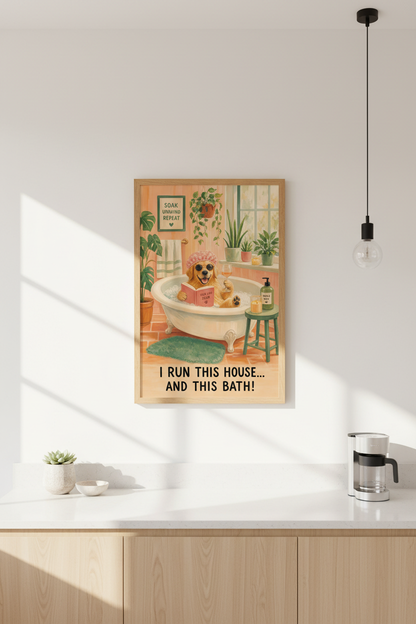 Funny Dog Bathroom Art | Golden Retriever Poster, Whimsical Bathroom Decor