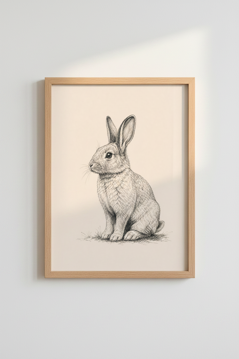 Vintage Bunny Rabbit Wall Art Print | Nursery Decor | Cottagecore Poster