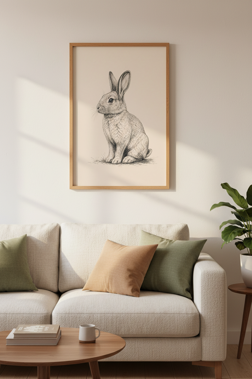 Vintage Bunny Rabbit Wall Art Print | Nursery Decor | Cottagecore Poster