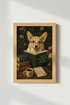 Funny Corgi Wall Art | Dark Academia Dog Poster, Library Humor Decor