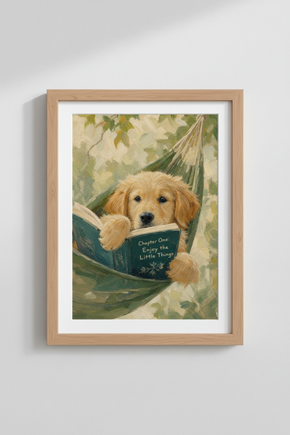 Puppy Dog Oil Painting | Golden Retriever Art, Nursery Wall Decor Poster