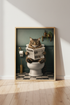 Cat on Toilet Reading Newspaper Art | Funny Bathroom Print | Maximalist Decor