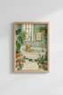 Bathroom Art Print | Golden Retriever Dog in Tub Poster, Teal & Sage Green Decor