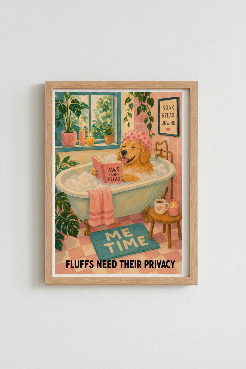 Golden Retriever Bath Wall Art Print | Funny Dog Bathroom Decor | Kitsch Puppy Poster