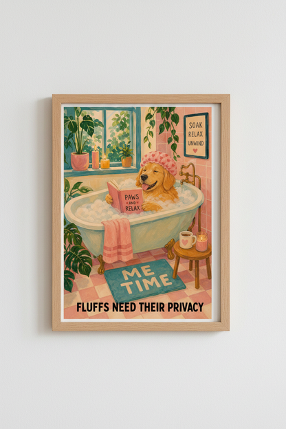 Golden Retriever Bath Wall Art Print | Funny Dog Bathroom Decor | Kitsch Puppy Poster