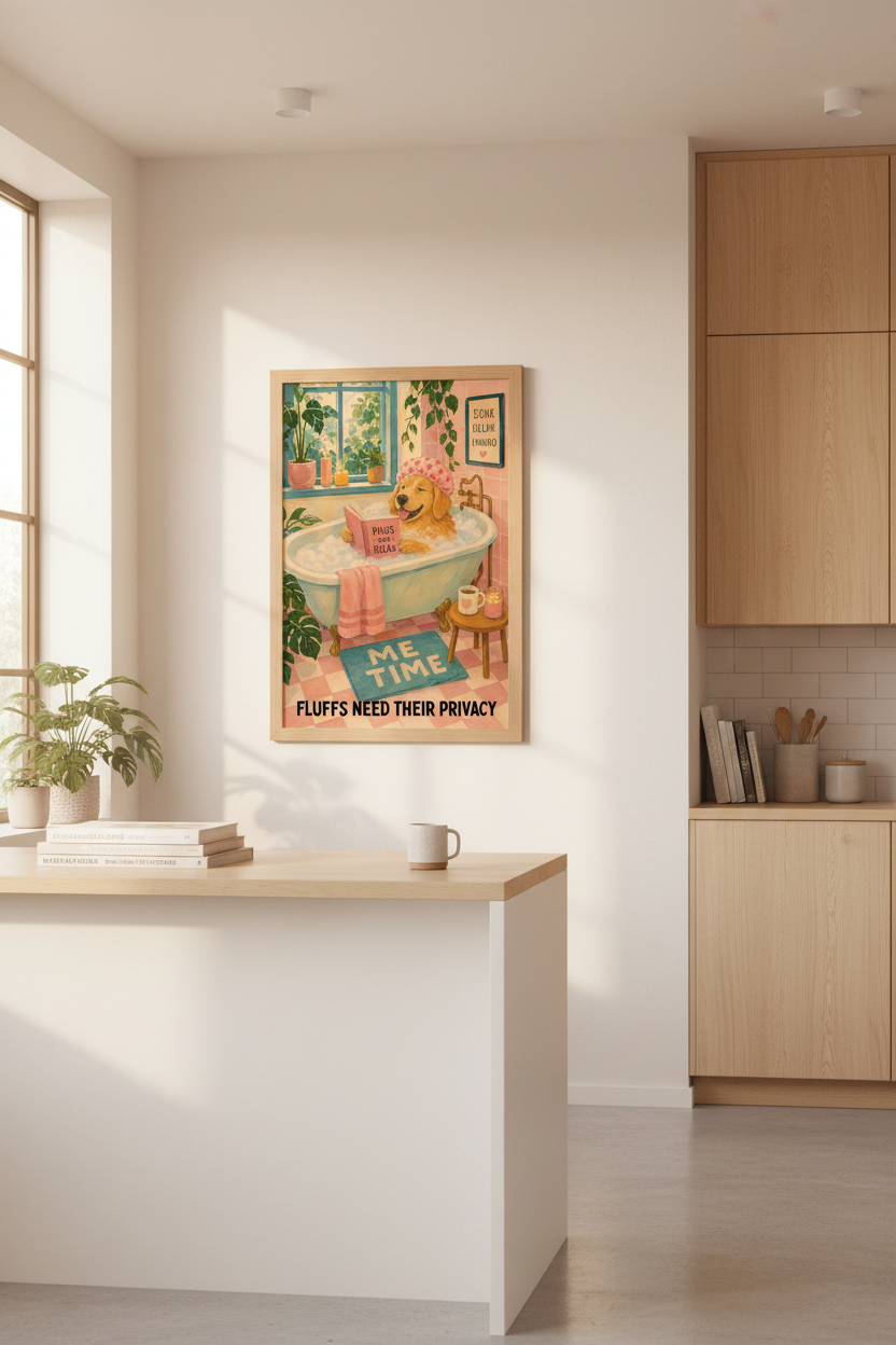 Golden Retriever Bath Wall Art Print | Funny Dog Bathroom Decor | Kitsch Puppy Poster