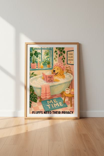 Golden Retriever Bath Wall Art Print | Funny Dog Bathroom Decor | Kitsch Puppy Poster