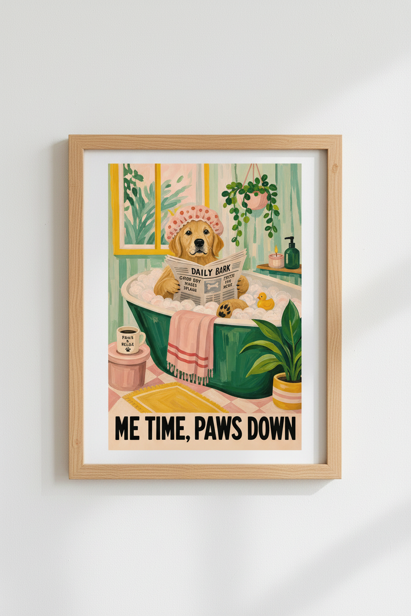 Funny Dog Wall Art Print | Bathroom Decor | Golden Retriever Bubbles Poster