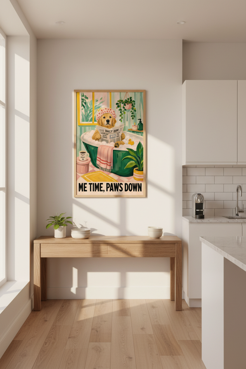 Funny Dog Wall Art Print | Bathroom Decor | Golden Retriever Bubbles Poster