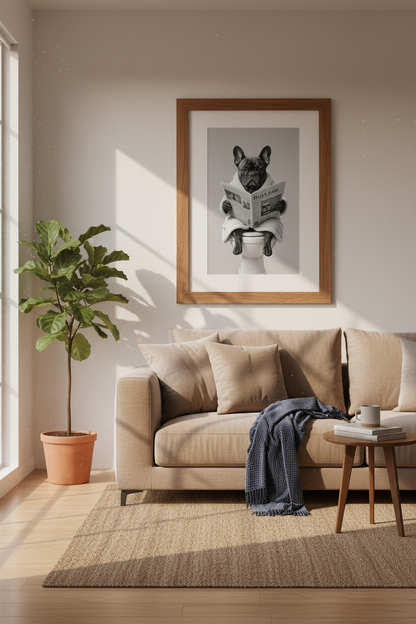 French Bulldog Reading Newspaper Wall Art | Bathroom Decor | Funny Dog Poster