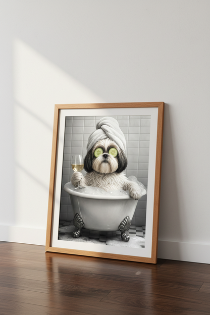 Shih Tzu Spa Day Wall Art | Funny Bathroom Decor | Dog in Bathtub Poster