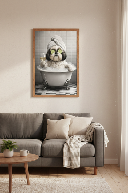 Shih Tzu Spa Day Wall Art | Funny Bathroom Decor | Dog in Bathtub Poster