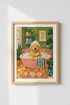 Dog Bathroom Wall Art | Golden Retriever in Bathtub Poster, Whimsical Pet Decor