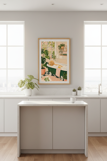 Golden Retriever Bathroom Wall Art Print | Boho Dog Decor | Whimsical Poster