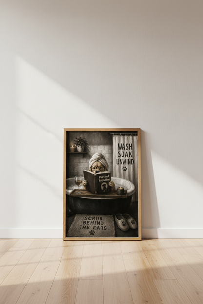 Funny Golden Retriever Bath Wall Art | Moody Bathroom Posters, Dog Lover Gift