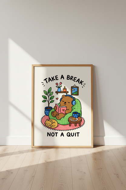 Cute Bear Wall Art | Cozy Cartoon, Soft Pastels | Living Room Decor
