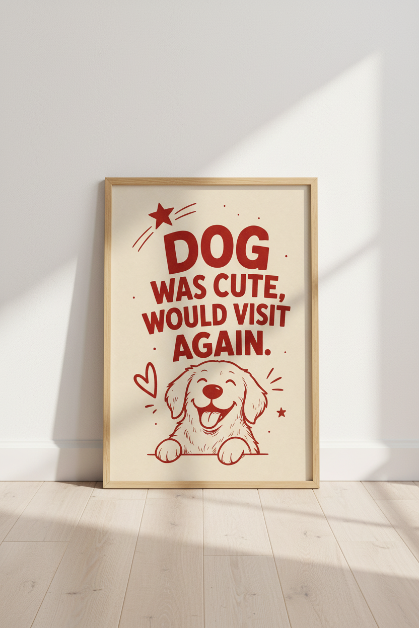 Dog Was Cute Quote Wall Art | Retro Golden Retriever Poster, Funny Pet Decor