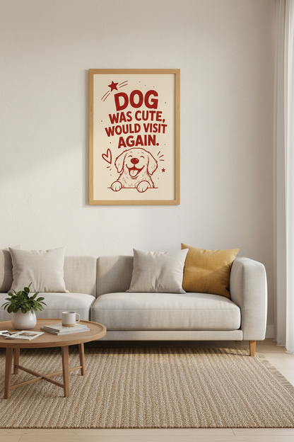 Dog Was Cute Quote Wall Art | Retro Golden Retriever Poster, Funny Pet Decor
