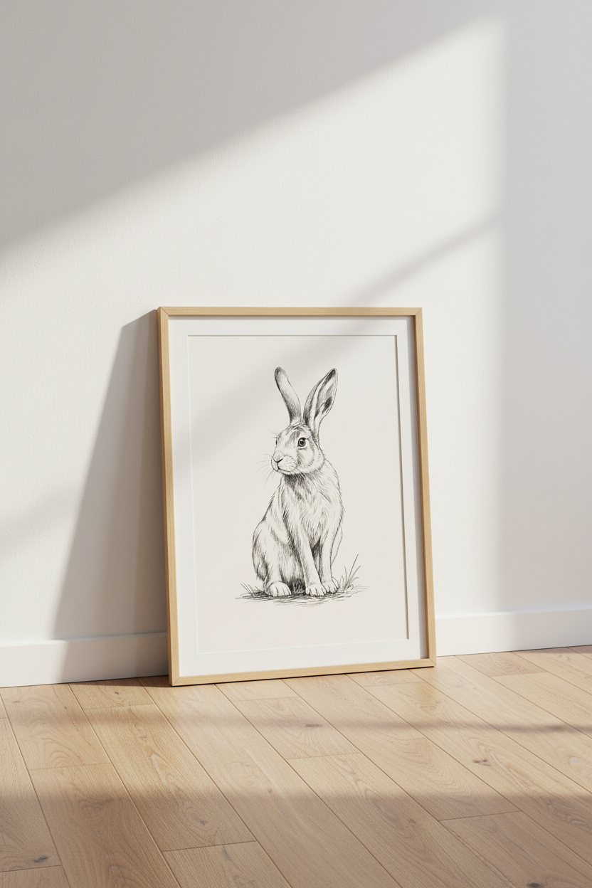 Rabbit Sketch | Vintage Ink Drawing, Farmhouse Nursery Wall Art Print