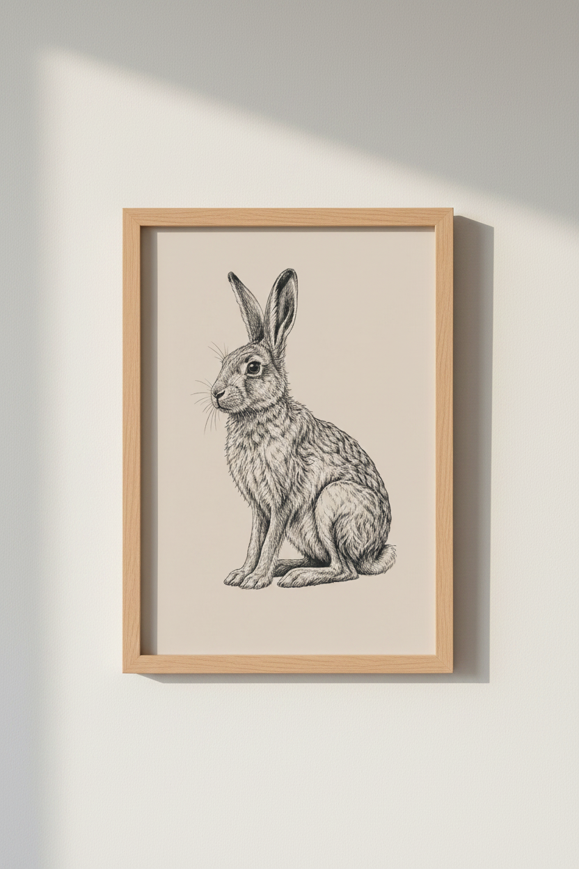 Vintage Hare Sketch Wall Art | Nursery Farmhouse Decor | Antique Rabbit Poster