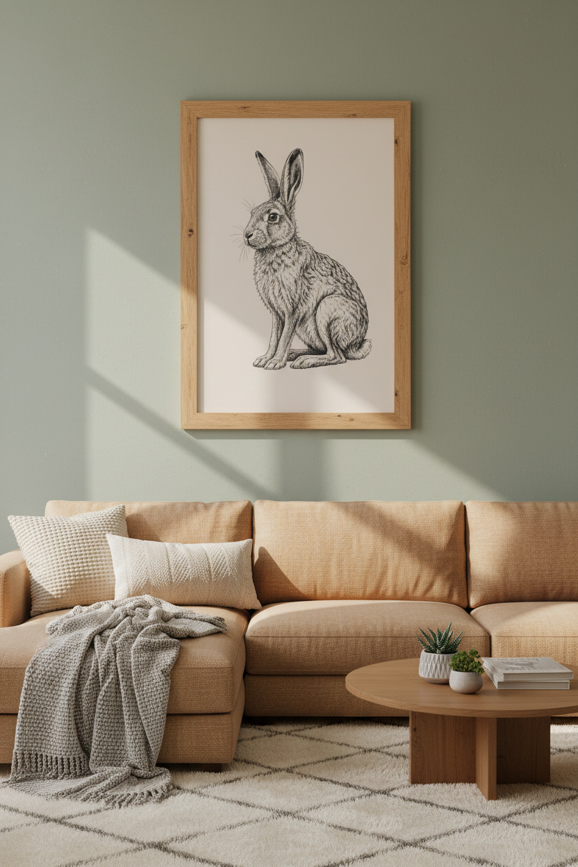 Vintage Hare Sketch Wall Art | Nursery Farmhouse Decor | Antique Rabbit Poster