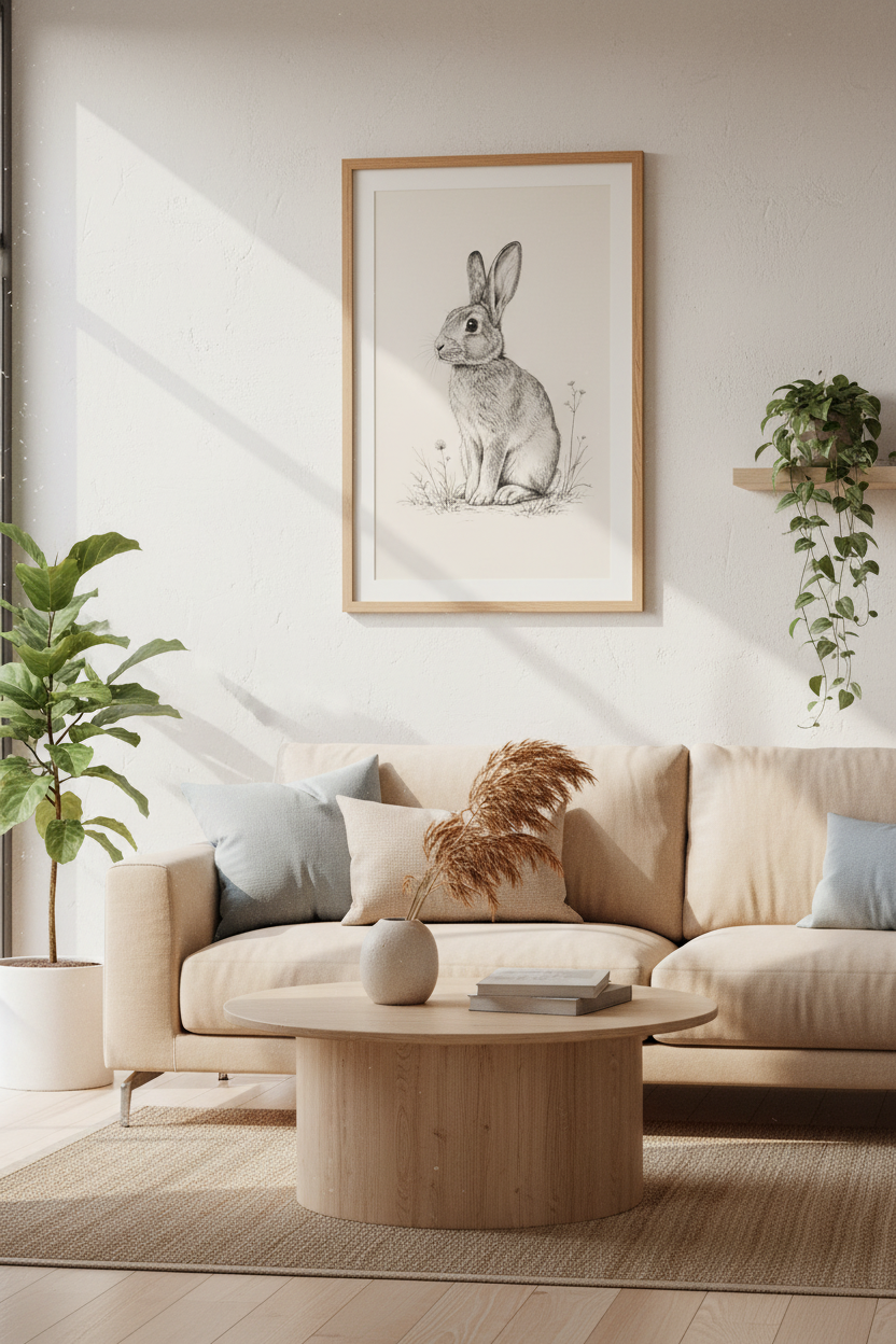 Vintage Rabbit Sketch Art | Minimalist Woodland Print, Nursery Decor